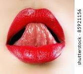 lips with tongue - stock photo